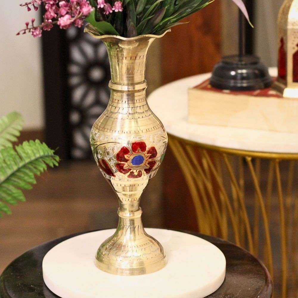 Brass Flower Vase – 10 Inch Traditional Decorative Vase